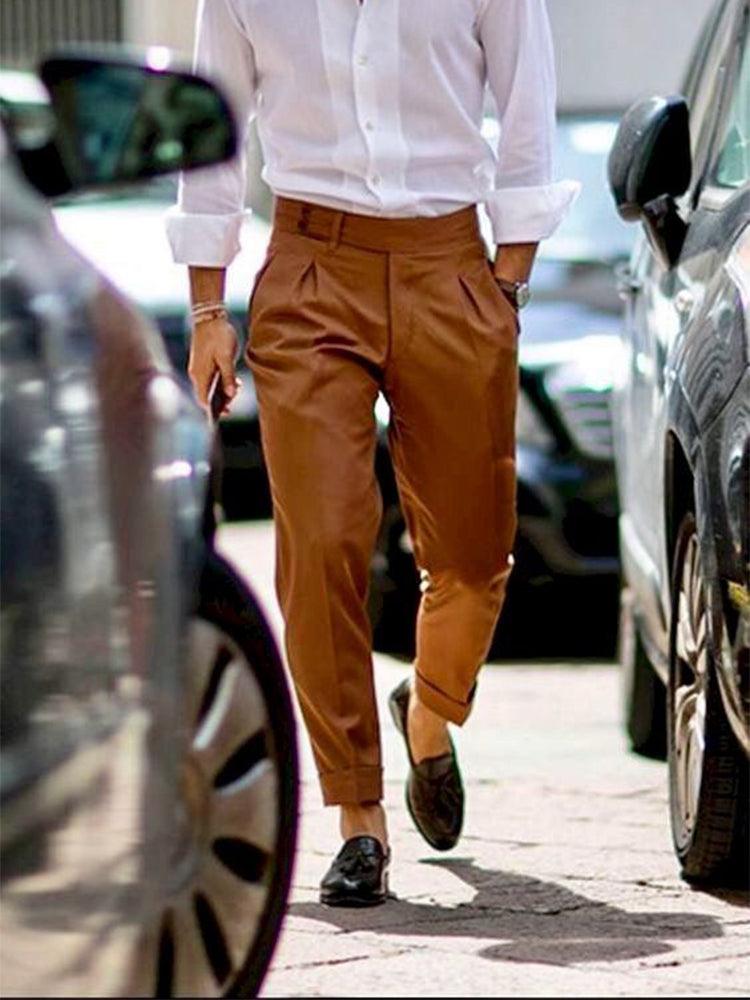 Italian Style Tailor Made Pants Tailored Trousers Copper Light Weight High - HABASH FASHION