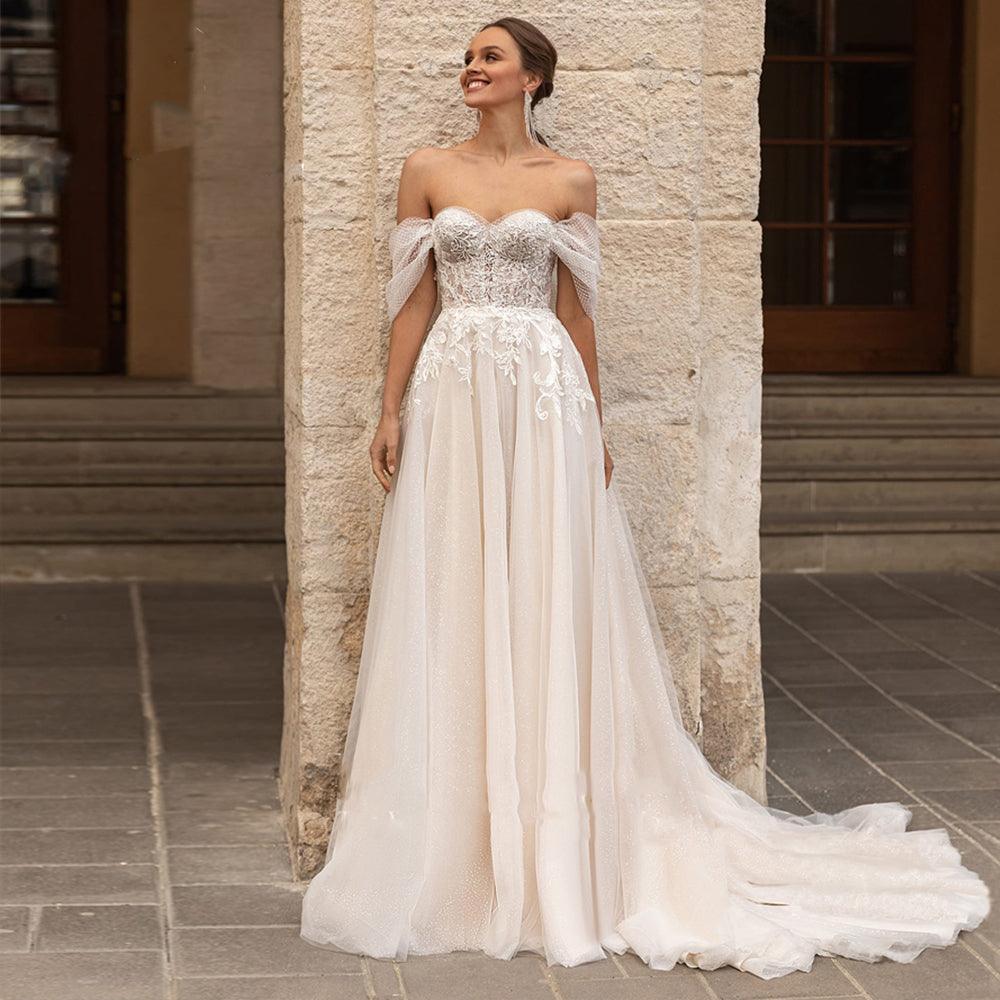 Elegant wedding dress with a modern design with open sleeves and shiny - HABASH FASHION