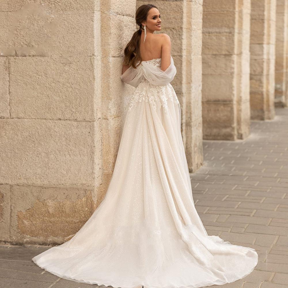 Elegant wedding dress with a modern design with open sleeves and shiny - HABASH FASHION