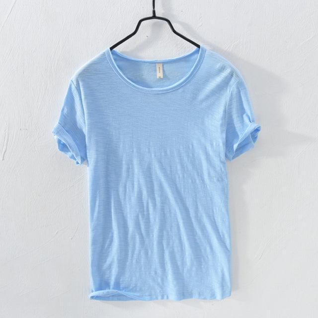Cotton T-shirt For Men O-Neck Solid Color Casual - HABASH FASHION