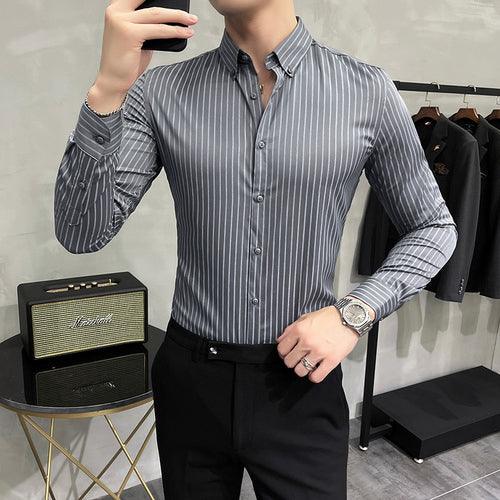 High-Grade Stripes Long Sleeve Shirts/Male Slim Fit - HABASH FASHION