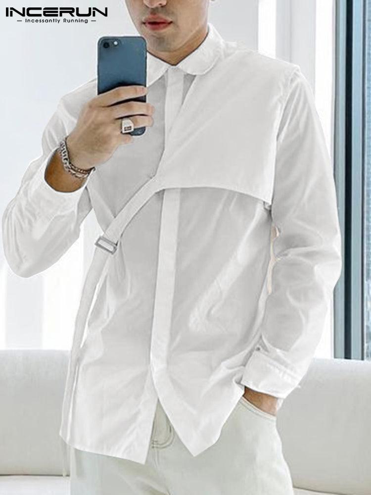 Men Shirt Lapel Long Sleeve Solid Color Streetwear Casual - HABASH FASHION