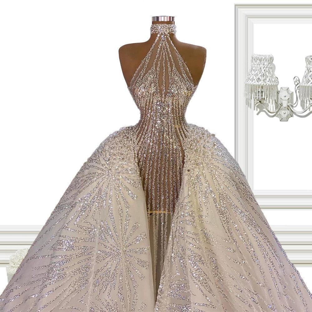 Luxury Sparkly Detachable Train Mermaid Wedding Dresses Gowns - HABASH FASHION