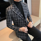 Men Blazer Suit Jacket Plaid Casual Double - HABASH FASHION