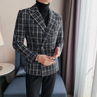 Men Blazer Suit Jacket Plaid Casual Double - HABASH FASHION