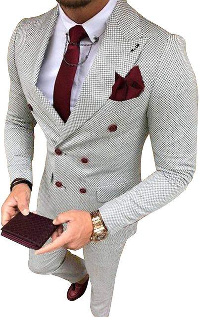 Men Suit Grey Slim Fit Double breasted - HABASH FASHION