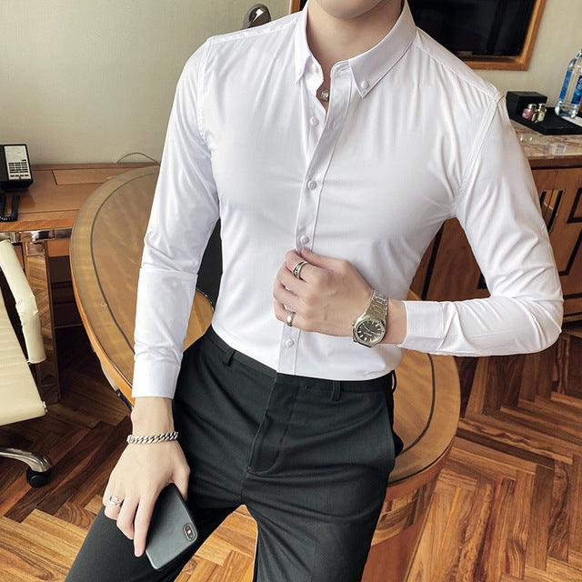 Quality Business Shirt Men Clothing Solid Simple Slim Fit - HABASH FASHION