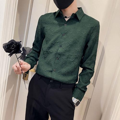 Men Shirts Classic Pleated Solid Casual Slim Long Sleeve Shirts Blouse - HABASH FASHION