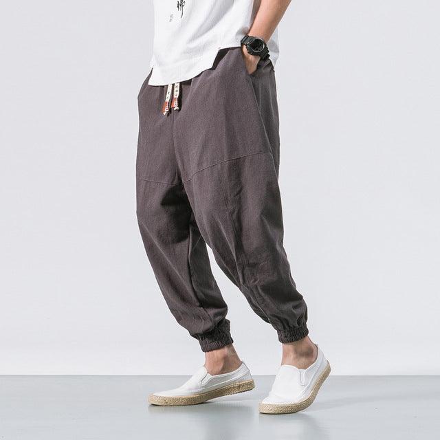 New Chinese Style Harem Pants Men Streetwear Casual Joggers Mens Pants Cotton Linen Sweatpants Ankle-length Men Trousers M-5XL - HABASH FASHION