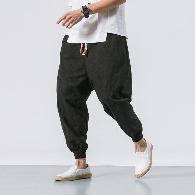 New Chinese Style Harem Pants Men Streetwear Casual Joggers Mens Pants Cotton Linen Sweatpants Ankle-length Men Trousers M-5XL - HABASH FASHION