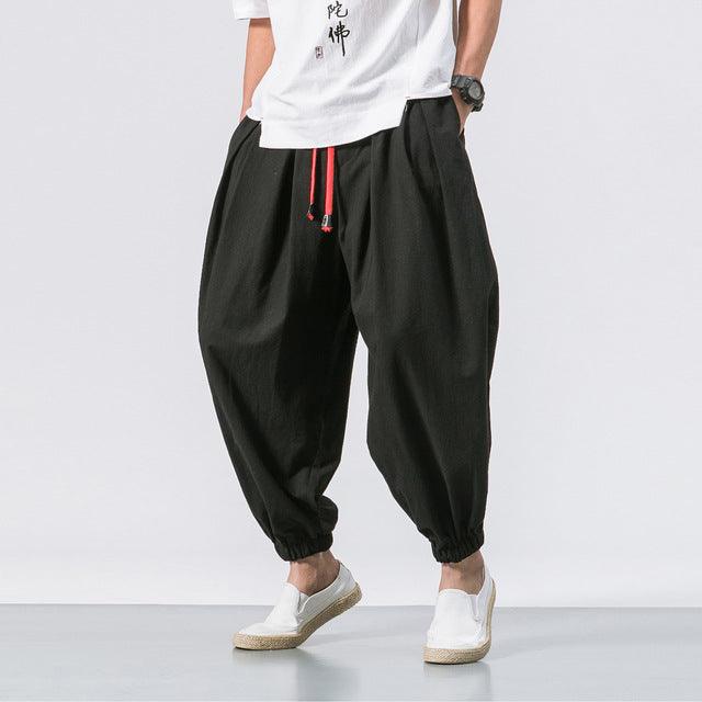 New Chinese Style Harem Pants Men Streetwear Casual Joggers Mens Pants Cotton Linen Sweatpants Ankle-length Men Trousers M-5XL - HABASH FASHION