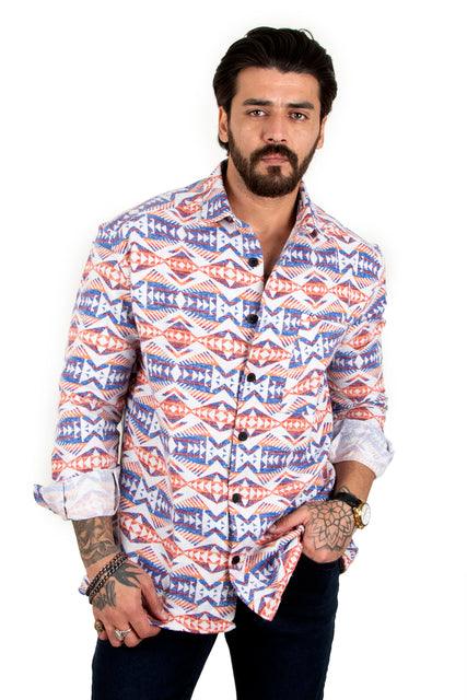 Habash Fashion Ethnic Pattern Oversize Lumberjack Shirt Men - HABASH FASHION