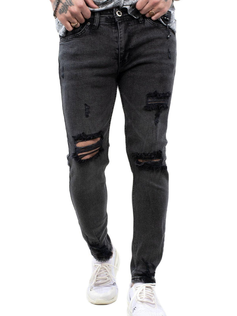 Habash Fashion Male Antracite Jeans Pants Slim Fit Cotton Denim Lycra High Quality Mid Waist Tight Bell-Bottomed Casual Four - HABASH FASHION