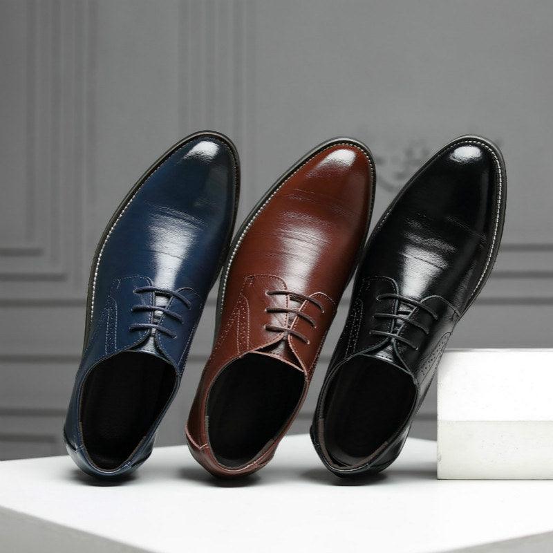 leather shoes men dress shoes lace up Pointed - HABASH FASHION