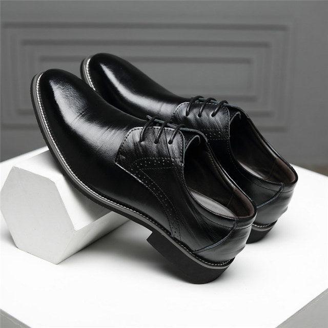 leather shoes men dress shoes lace up Pointed - HABASH FASHION