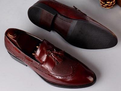 British Genuine Leather Handmade Shose Man Formal Dress Carved Wingtip Shoes Loafers Round Toe Slip on Men's Brogue Footwear - habash-fashion.myshopify.com