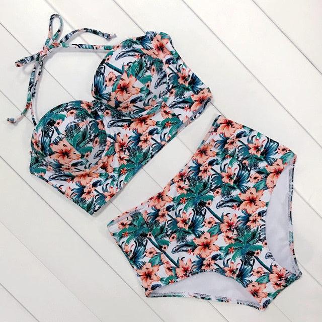 Sexy Floral Print High Waist Swimsuit 2019 Bikini Push Up Swimwear Women Vintage Biquini Bathing Suit  Maillot de Bain Femme XXL - habash-fashion.myshopify.com