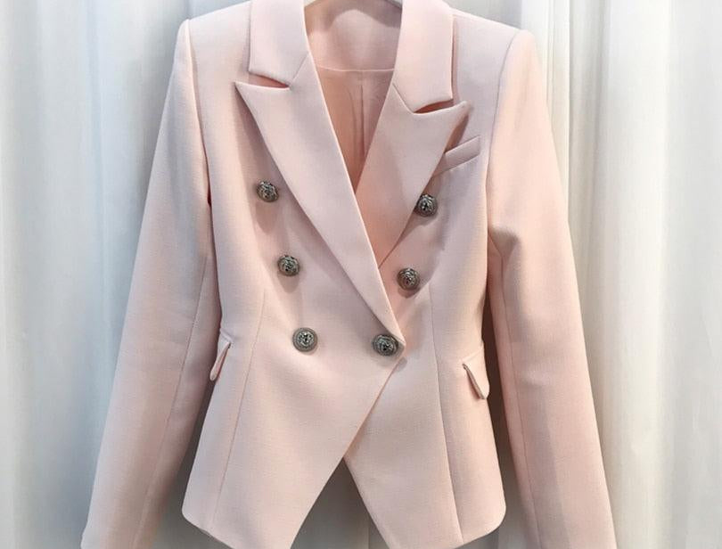 HIGH QUALITY Blazer Women's Silver Lion Buttons Double Breasted Outerwear Blazer - HABASH FASHION
