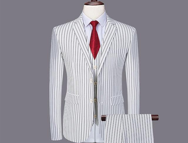 Mens Pinstripe Suit Slim Fit Casual Dress Suits Blazer + Vest + Pants 3 Piece - habash-fashion.myshopify.com